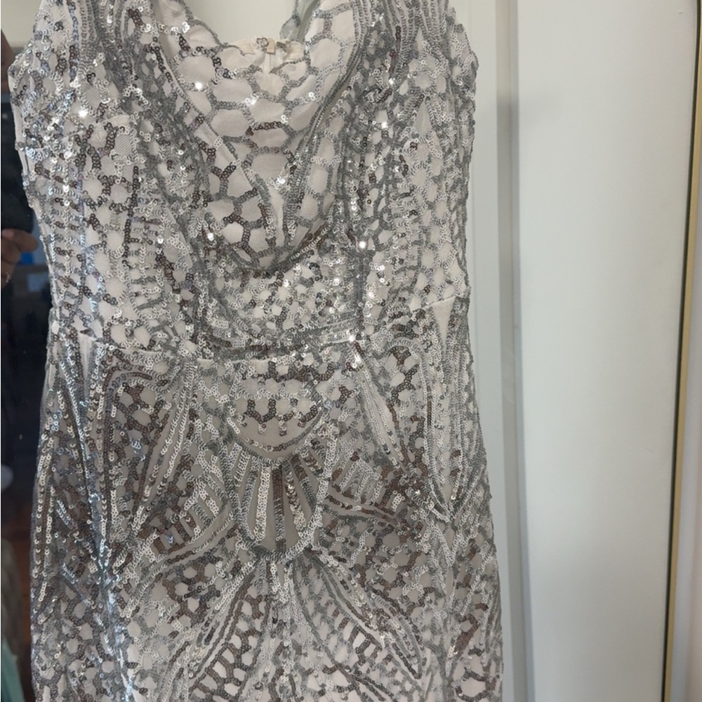 Silver Sequin Embellished Sheath Dress